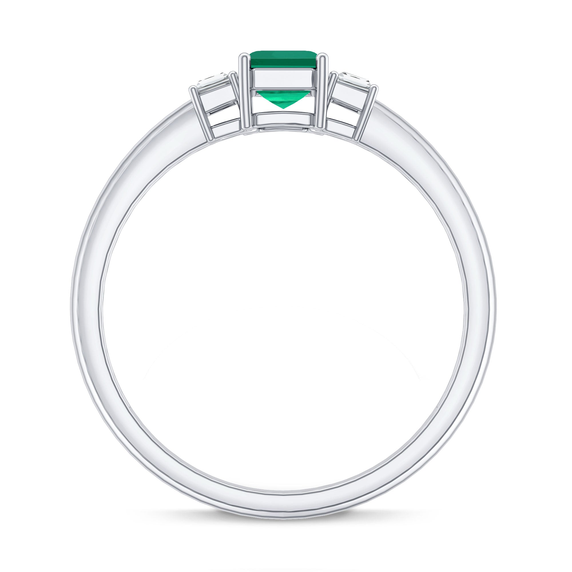Emerald Cut Emerald and Diamond 3 Stone Promise Ring for Her