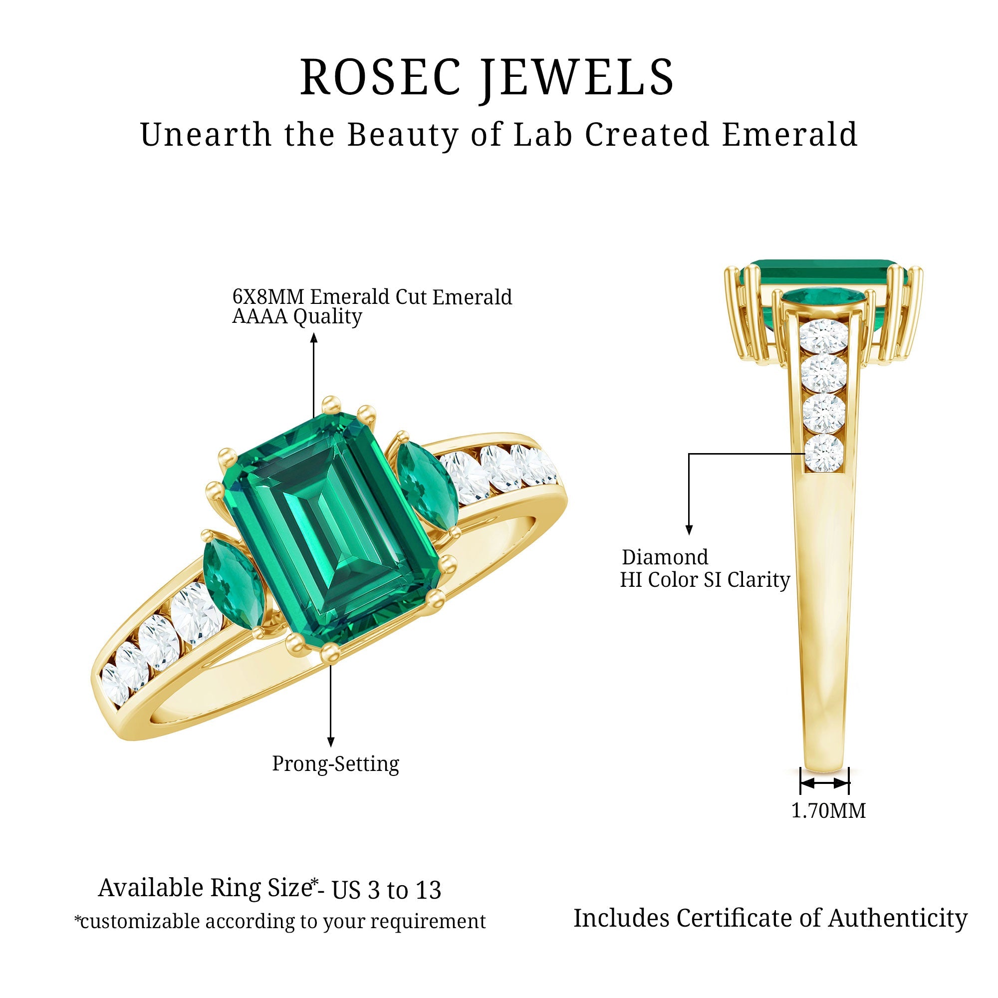 Lab Created Emerald Cut Emerald Engagement Ring with Diamonds