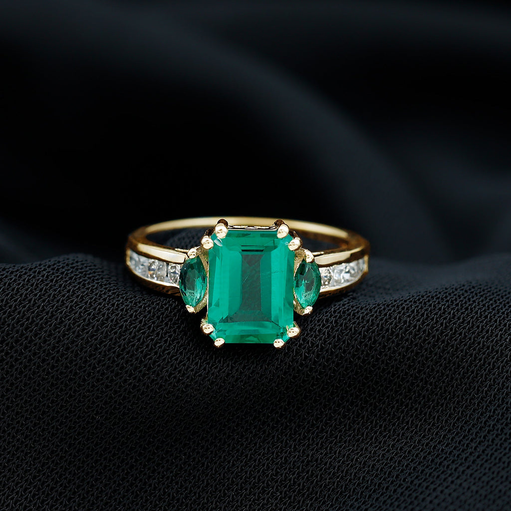 Lab Created Emerald Cut Emerald Engagement Ring with Diamonds