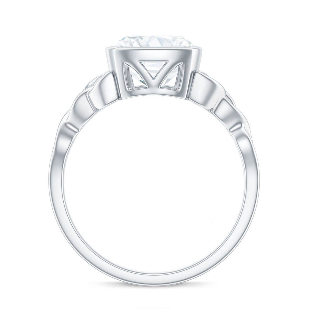 Cushion Cut Moissanite Solitaire Celtic Knot Ring in Bezel Setting