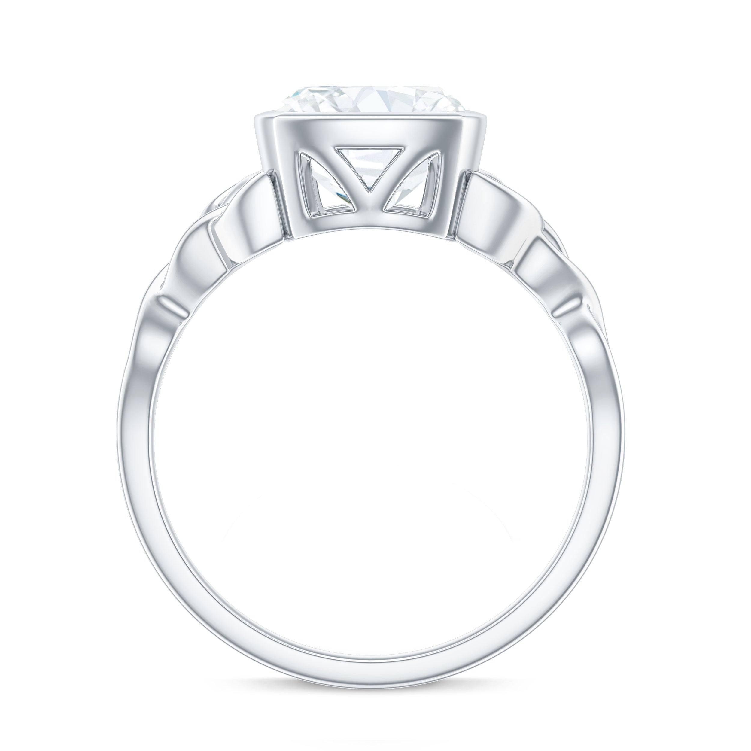 Cushion Cut Moissanite Solitaire Celtic Knot Ring in Bezel Setting