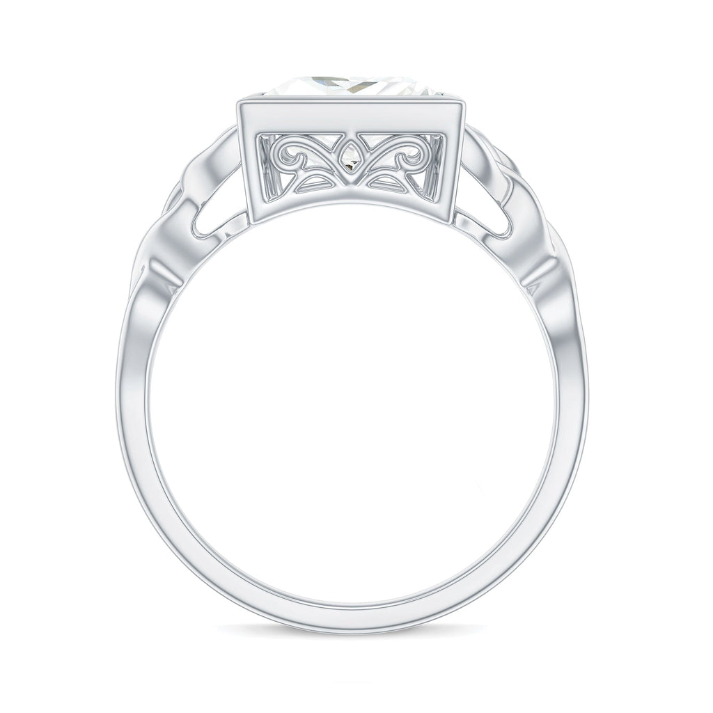 Princess Cut Moissanite Celtic Engagement Ring in Bezel Setting