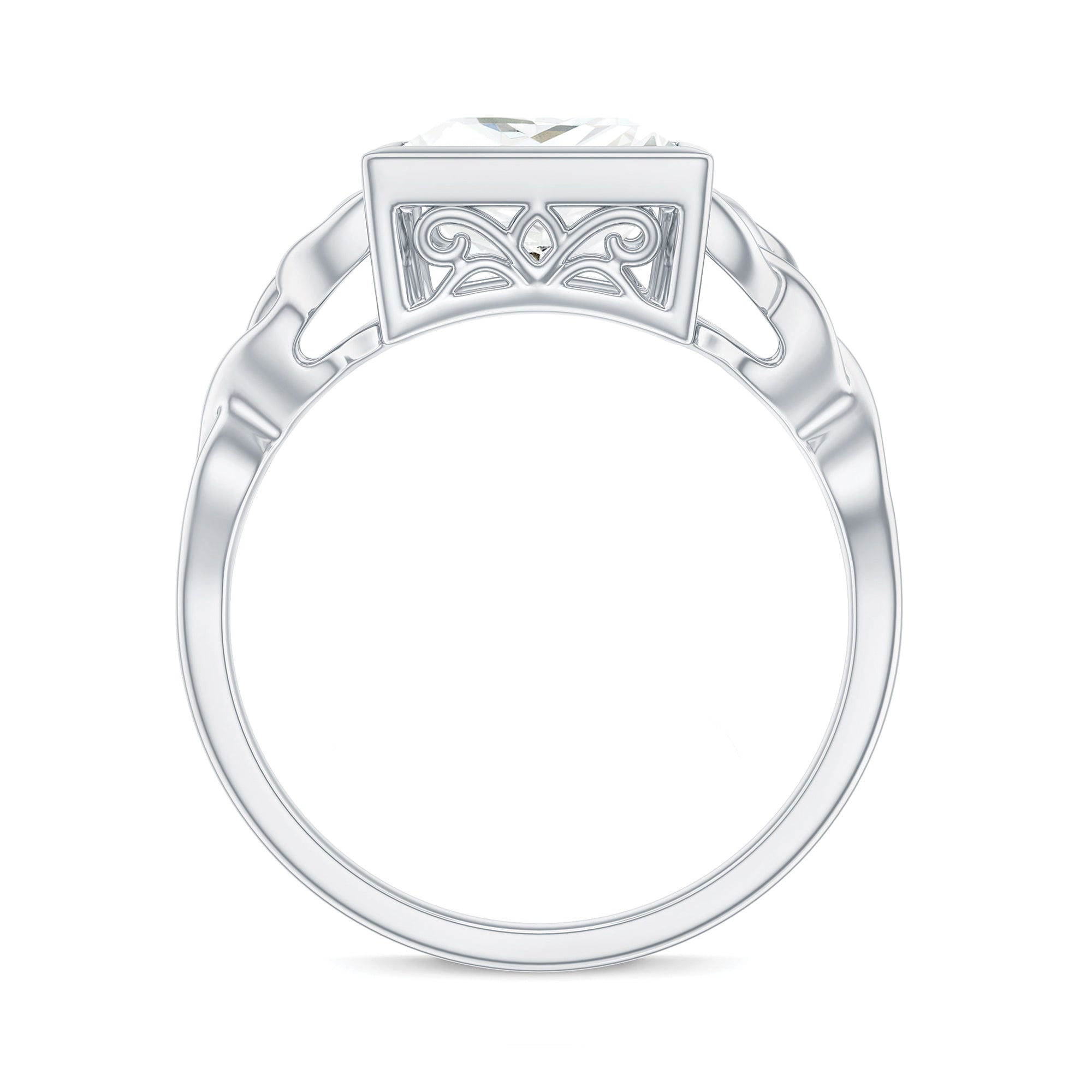 Princess Cut Moissanite Celtic Engagement Ring in Bezel Setting