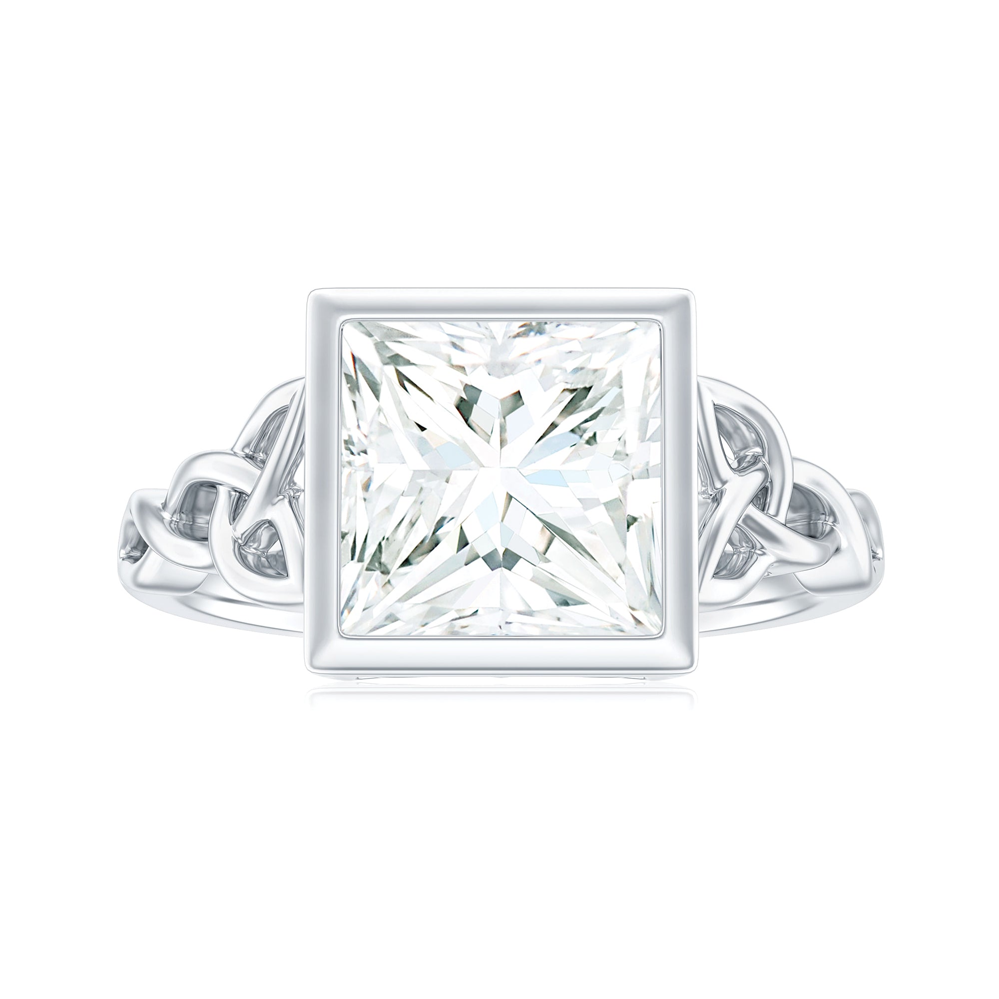 Princess Cut Moissanite Celtic Engagement Ring in Bezel Setting