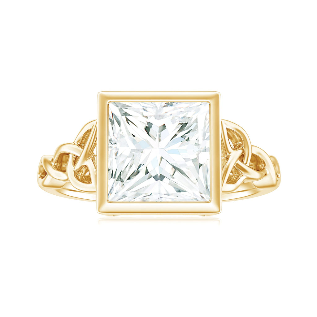 Princess Cut Moissanite Celtic Engagement Ring in Bezel Setting