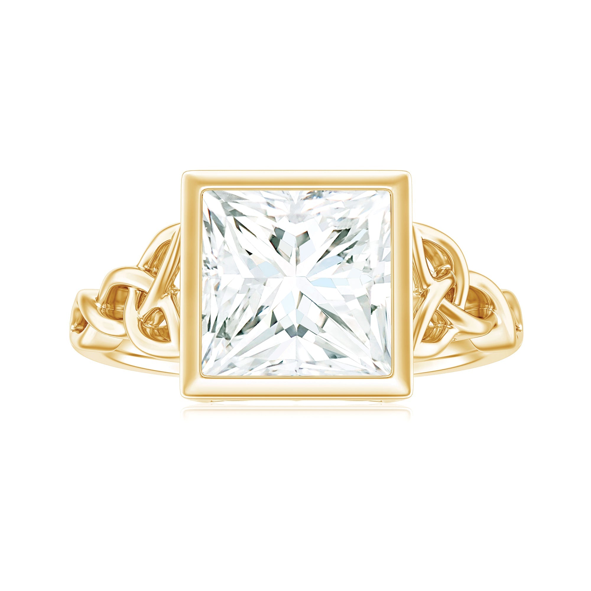 Princess Cut Moissanite Celtic Engagement Ring in Bezel Setting