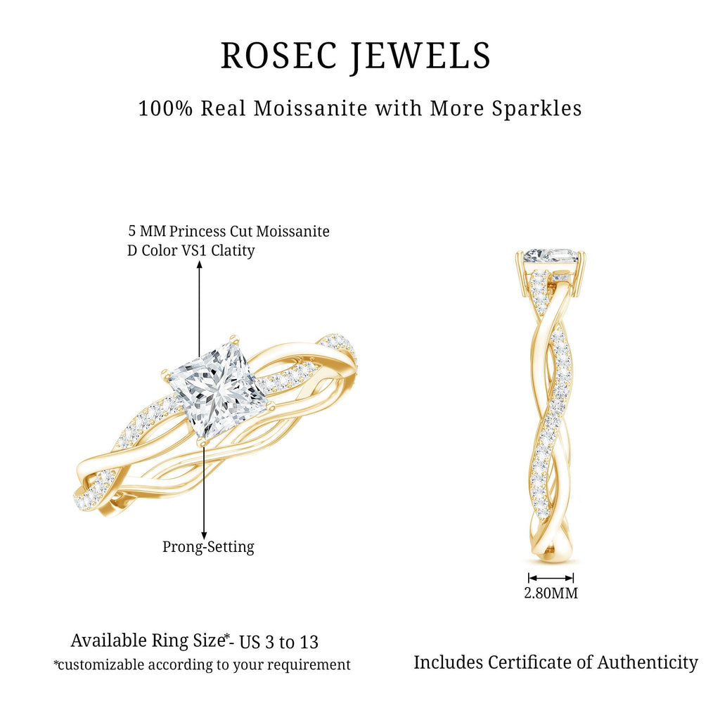Princess Cut Moissanite Braided Engagement Ring for Women