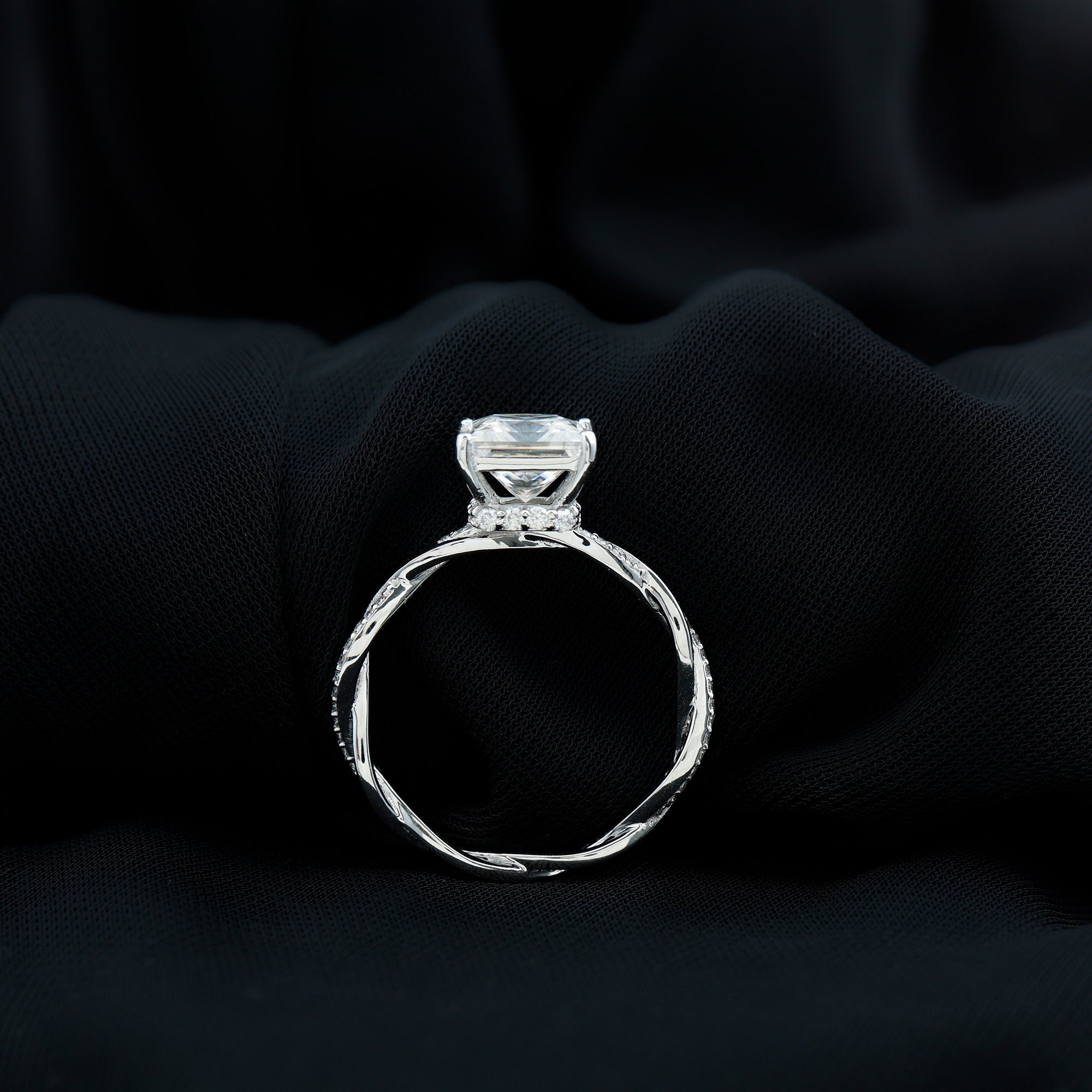 Certified 3 Carat Moissanite Princess Cut Engagement Ring with Braided Shank