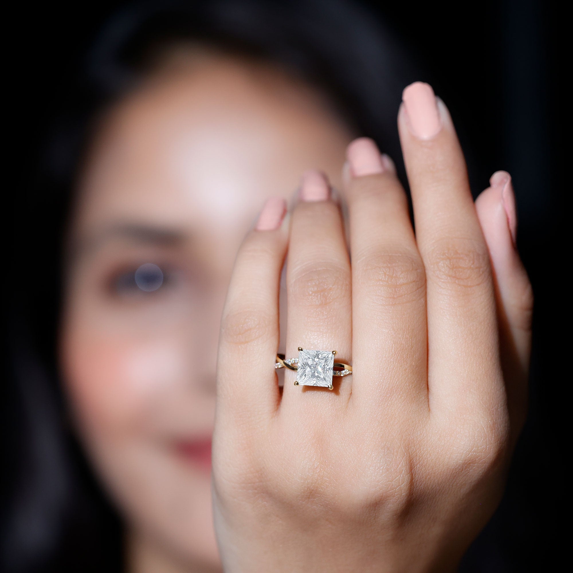 Certified 3 Carat Moissanite Princess Cut Engagement Ring with Braided Shank
