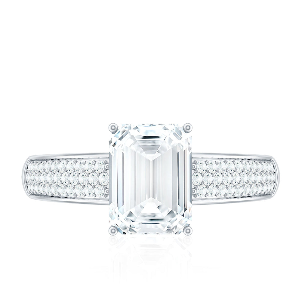 Emerald Cut Moissanite Side Stone Engagement Ring