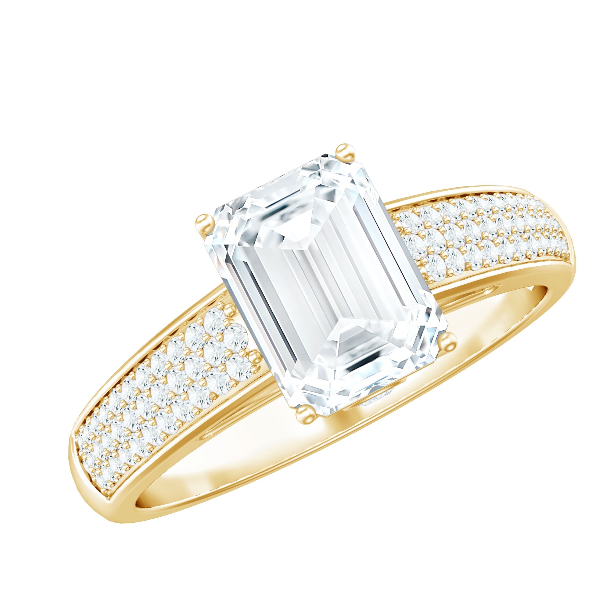 Emerald Cut Moissanite Side Stone Engagement Ring
