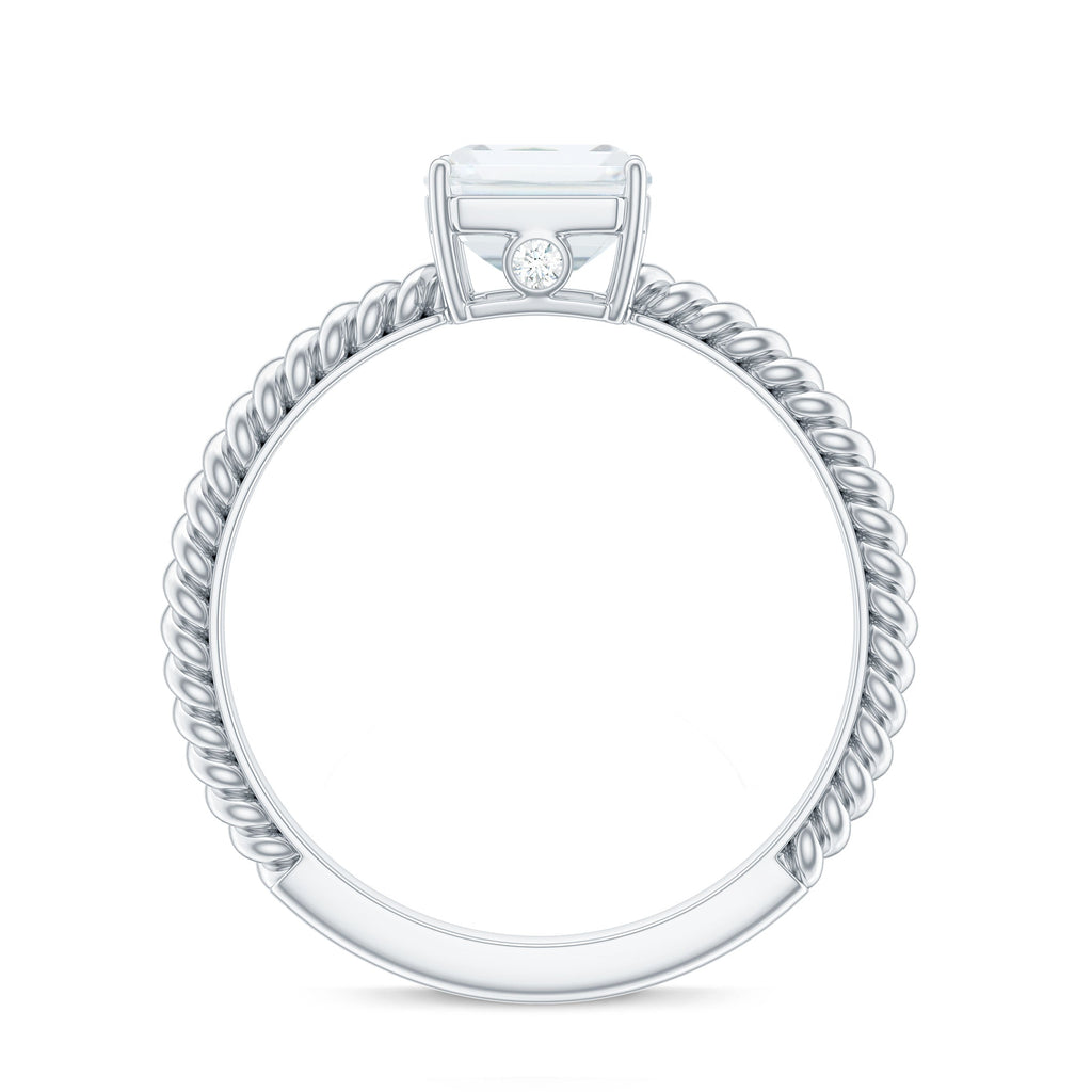 Emerald Cut Moissanite Engagement Ring with Twisted Rope Design