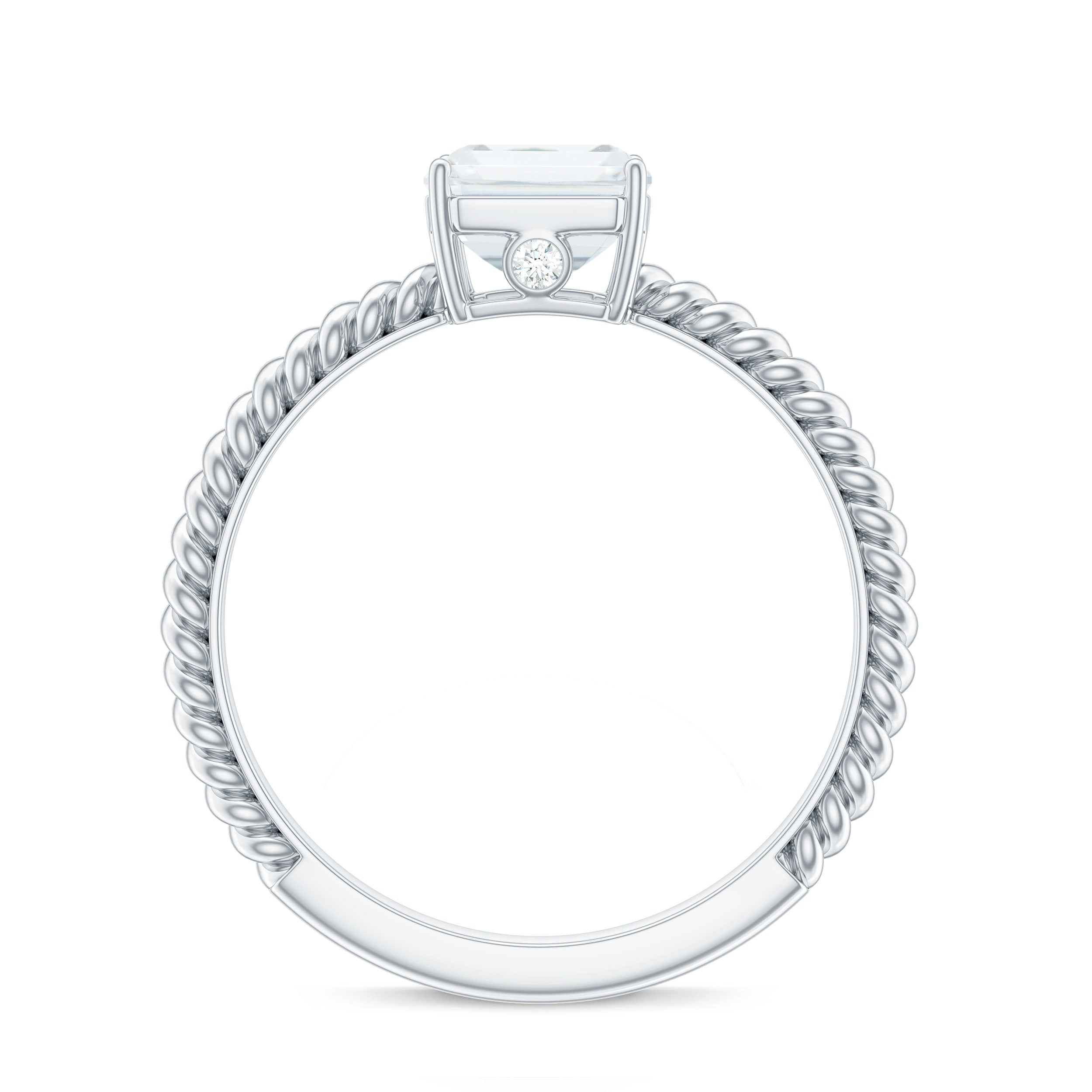 Emerald Cut Moissanite Engagement Ring with Twisted Rope Design