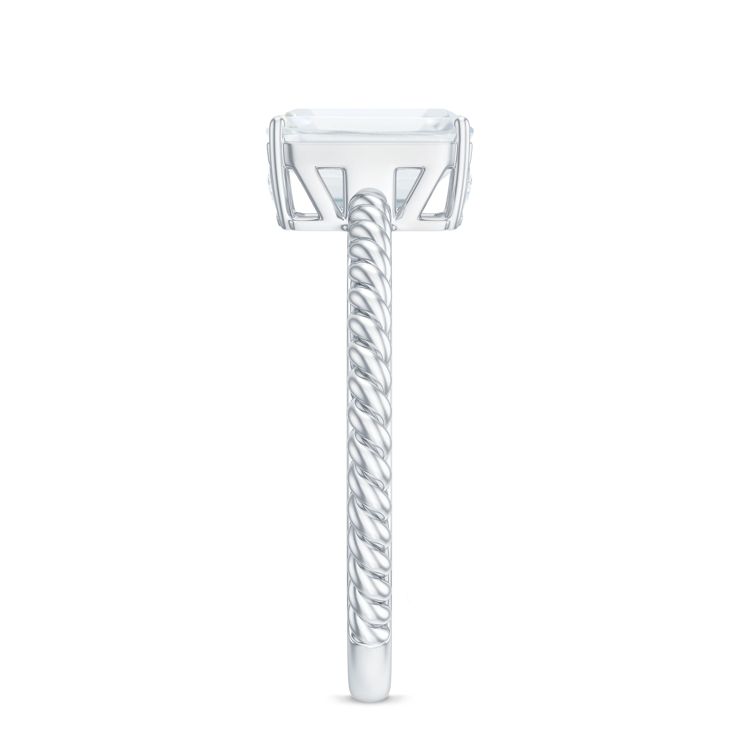 Emerald Cut Moissanite Engagement Ring with Twisted Rope Design
