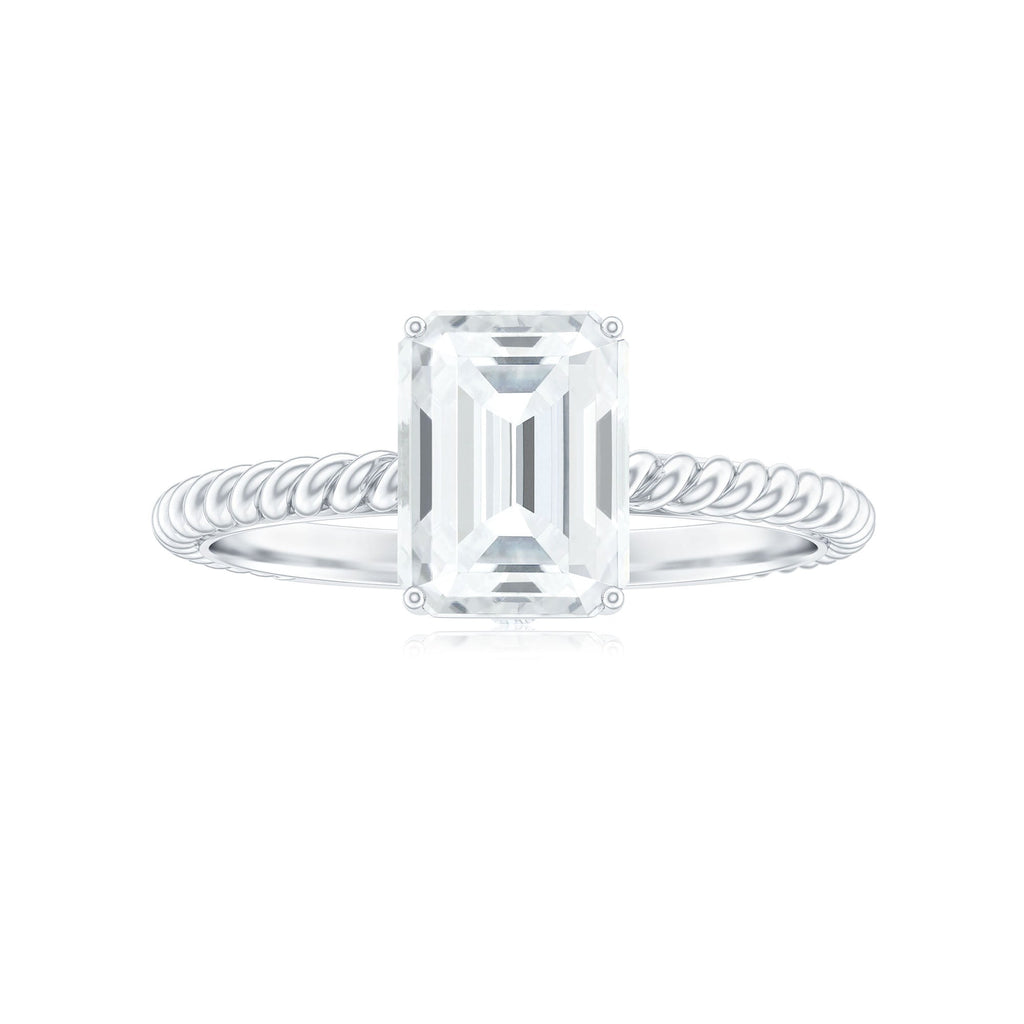 Emerald Cut Moissanite Engagement Ring with Twisted Rope Design