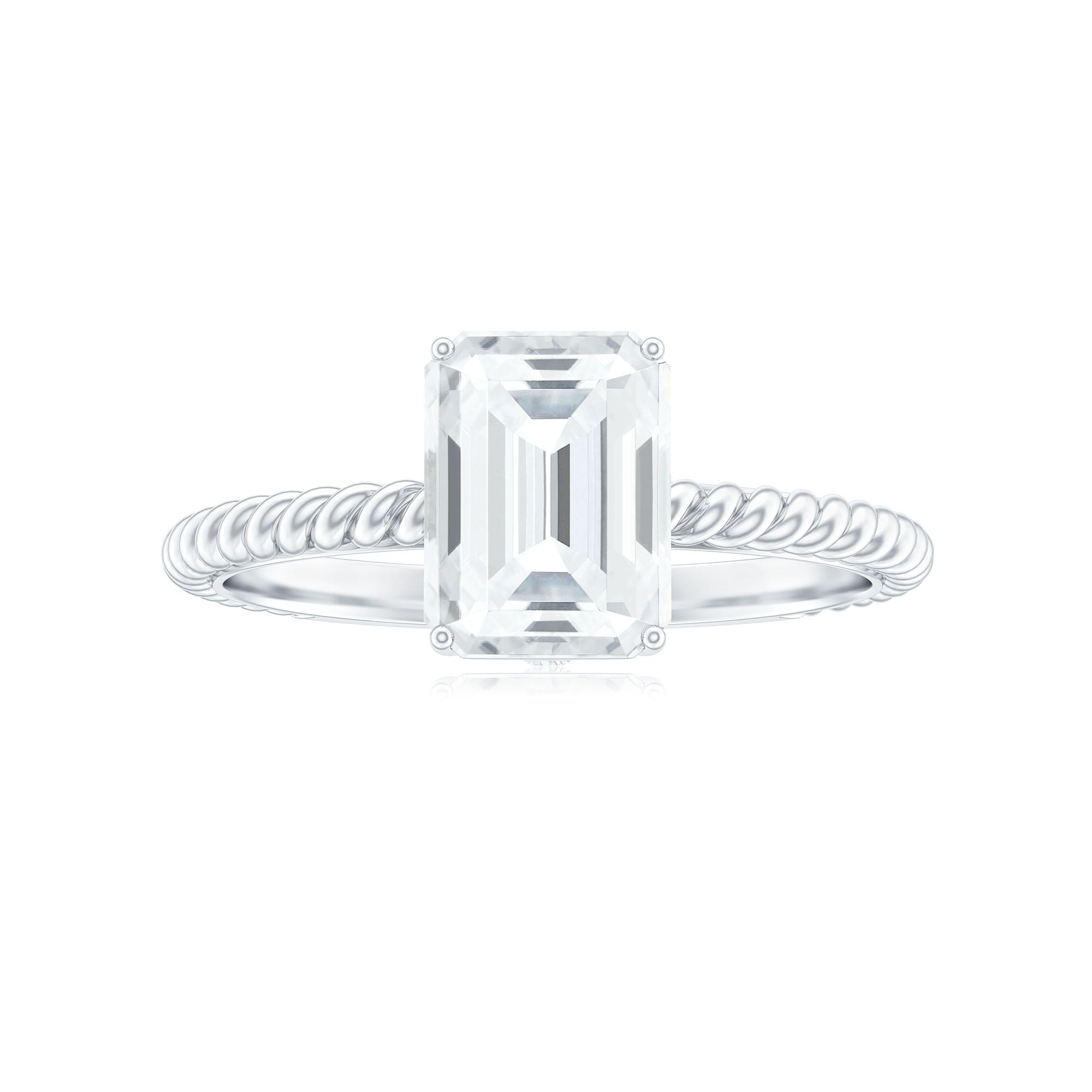 Emerald Cut Moissanite Engagement Ring with Twisted Rope Design