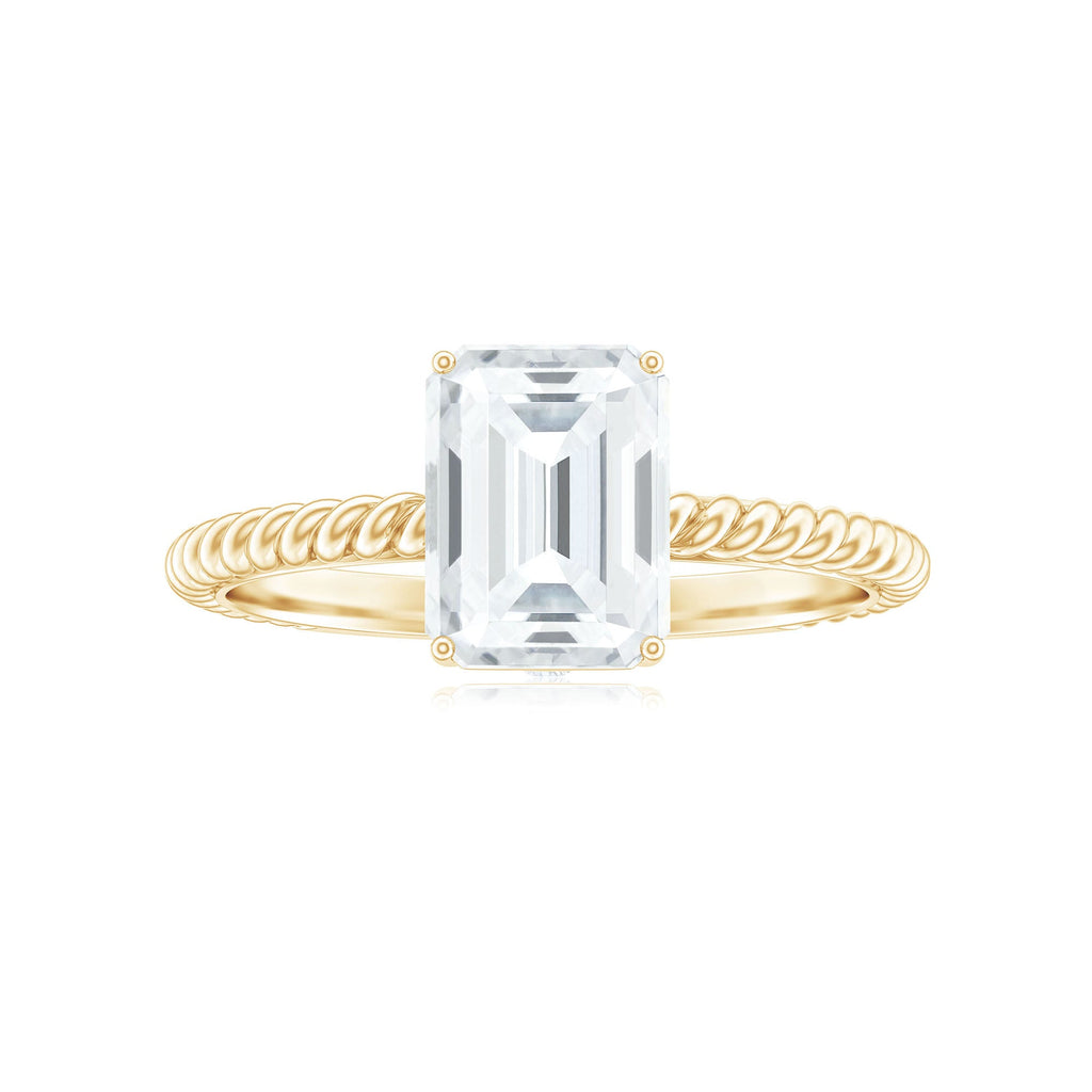 Emerald Cut Moissanite Engagement Ring with Twisted Rope Design