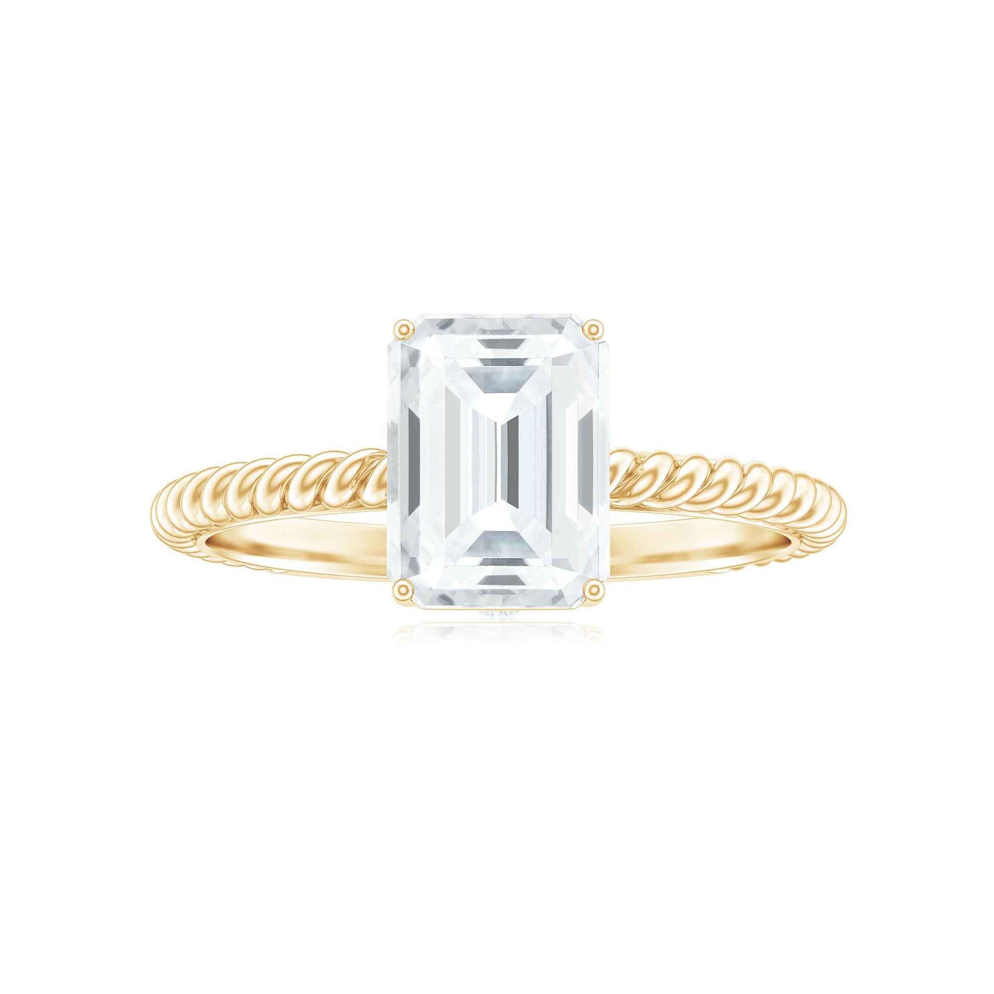 Emerald Cut Moissanite Engagement Ring with Twisted Rope Design