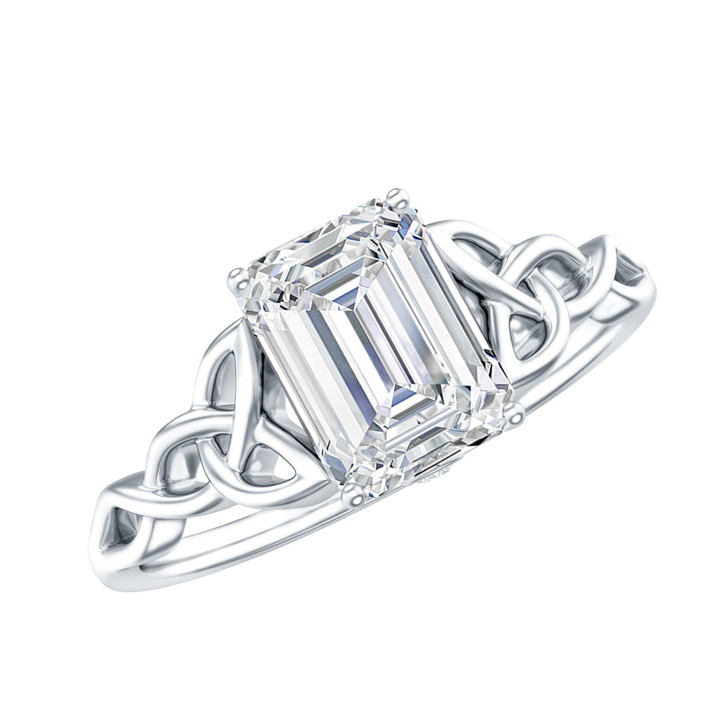 1.8 Carat Emerald Cut Moissanite Engagement Ring with Celtic Details