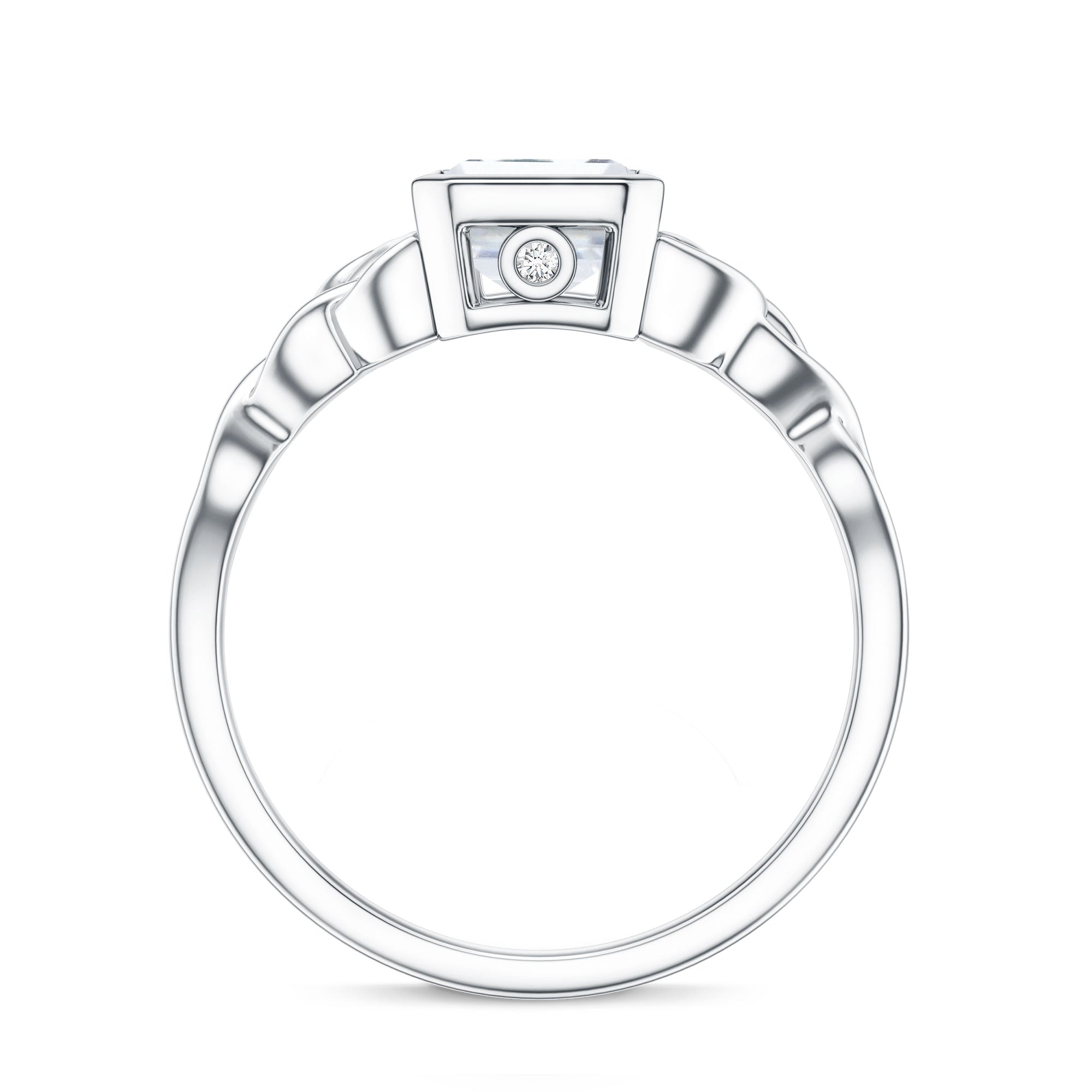 Bezel Set Emerald Cut Moissanite Celtic Engagement Ring