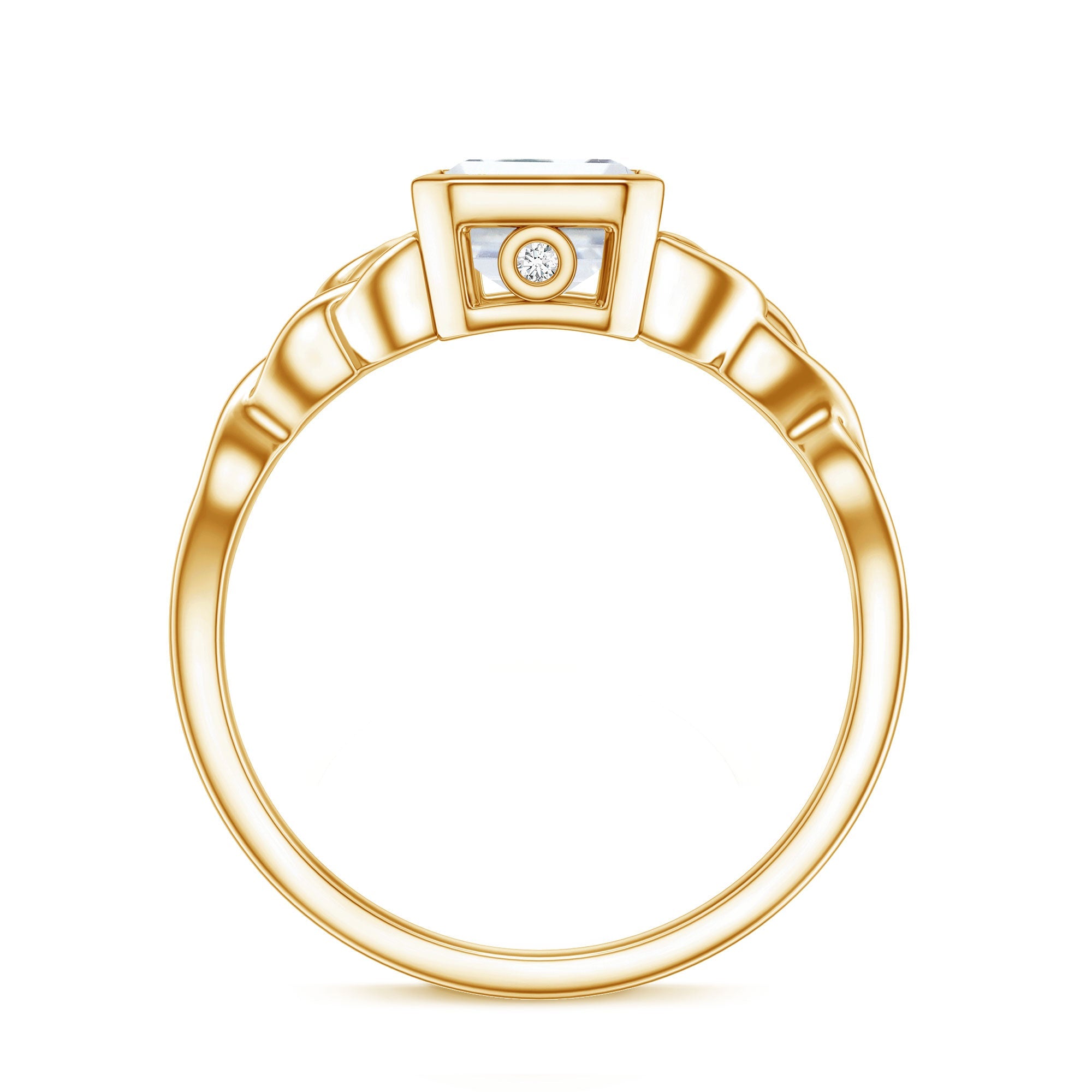 Bezel Set Emerald Cut Moissanite Celtic Engagement Ring