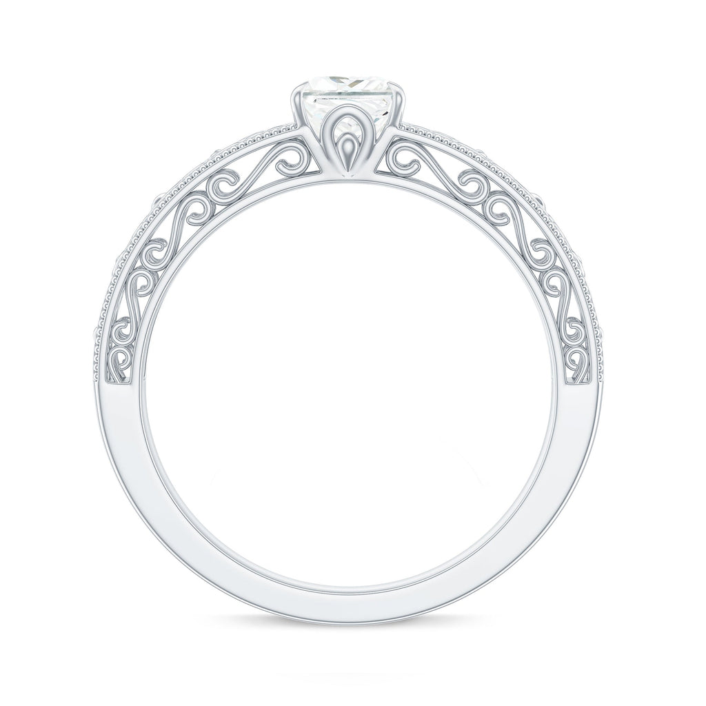 Princess Cut Solitaire Moissanite Filigree Engagement Ring