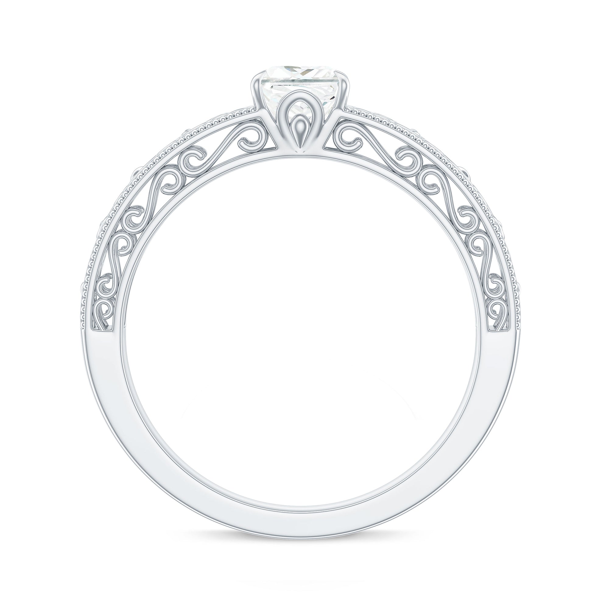 Princess Cut Solitaire Moissanite Filigree Engagement Ring