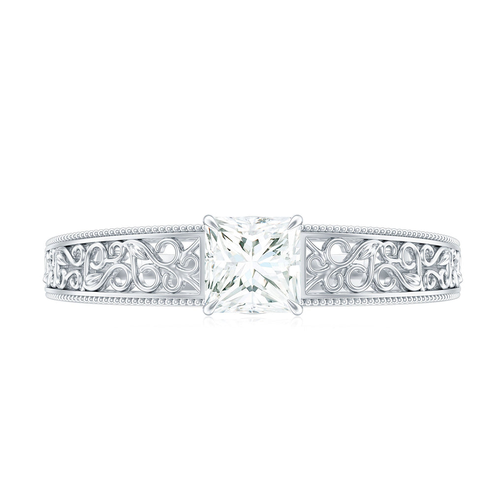 Princess Cut Solitaire Moissanite Filigree Engagement Ring