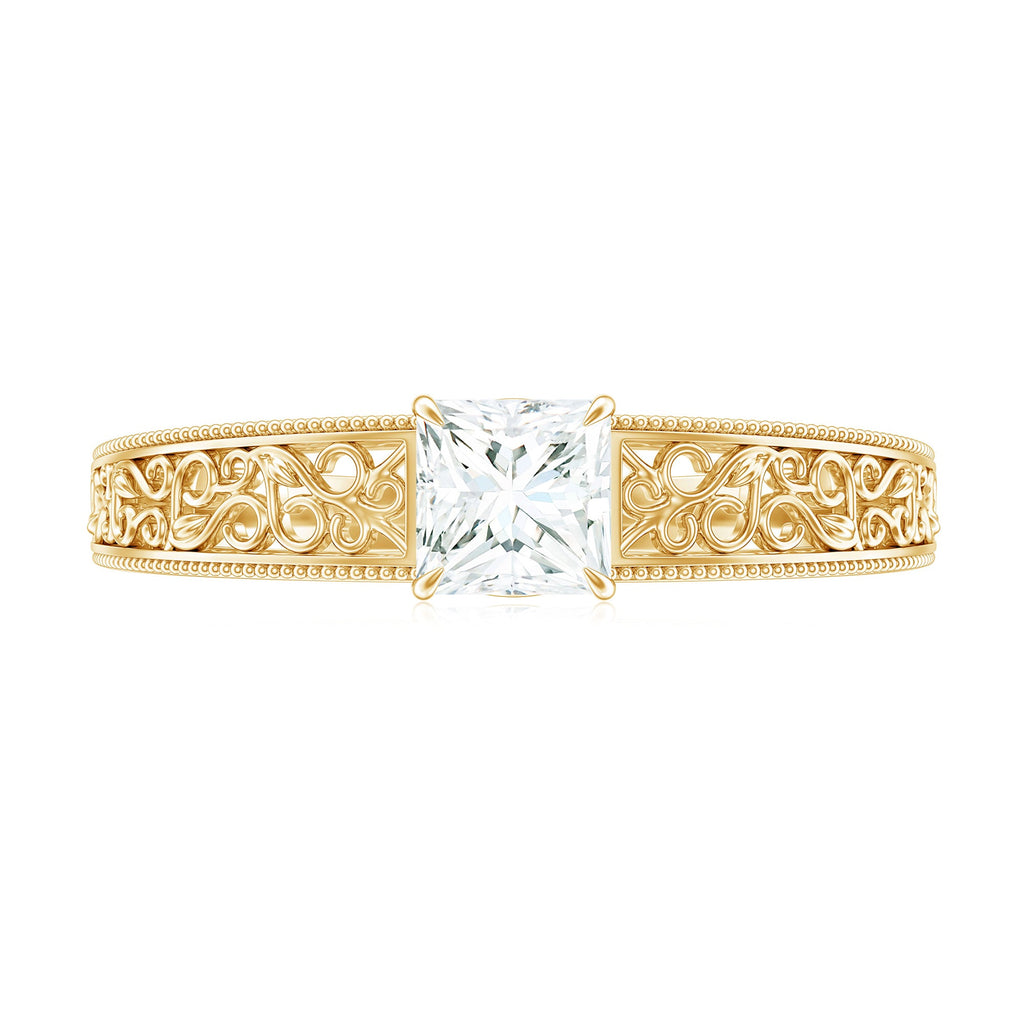 Princess Cut Solitaire Moissanite Filigree Engagement Ring