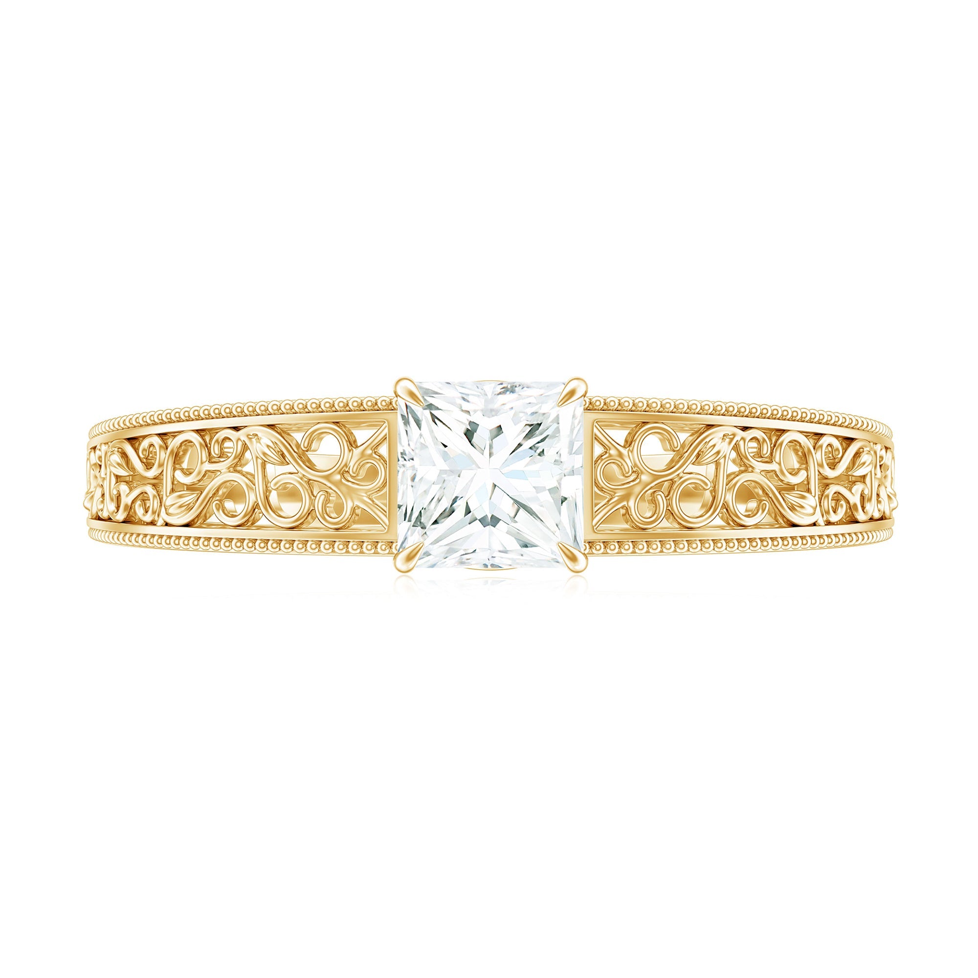 Princess Cut Solitaire Moissanite Filigree Engagement Ring