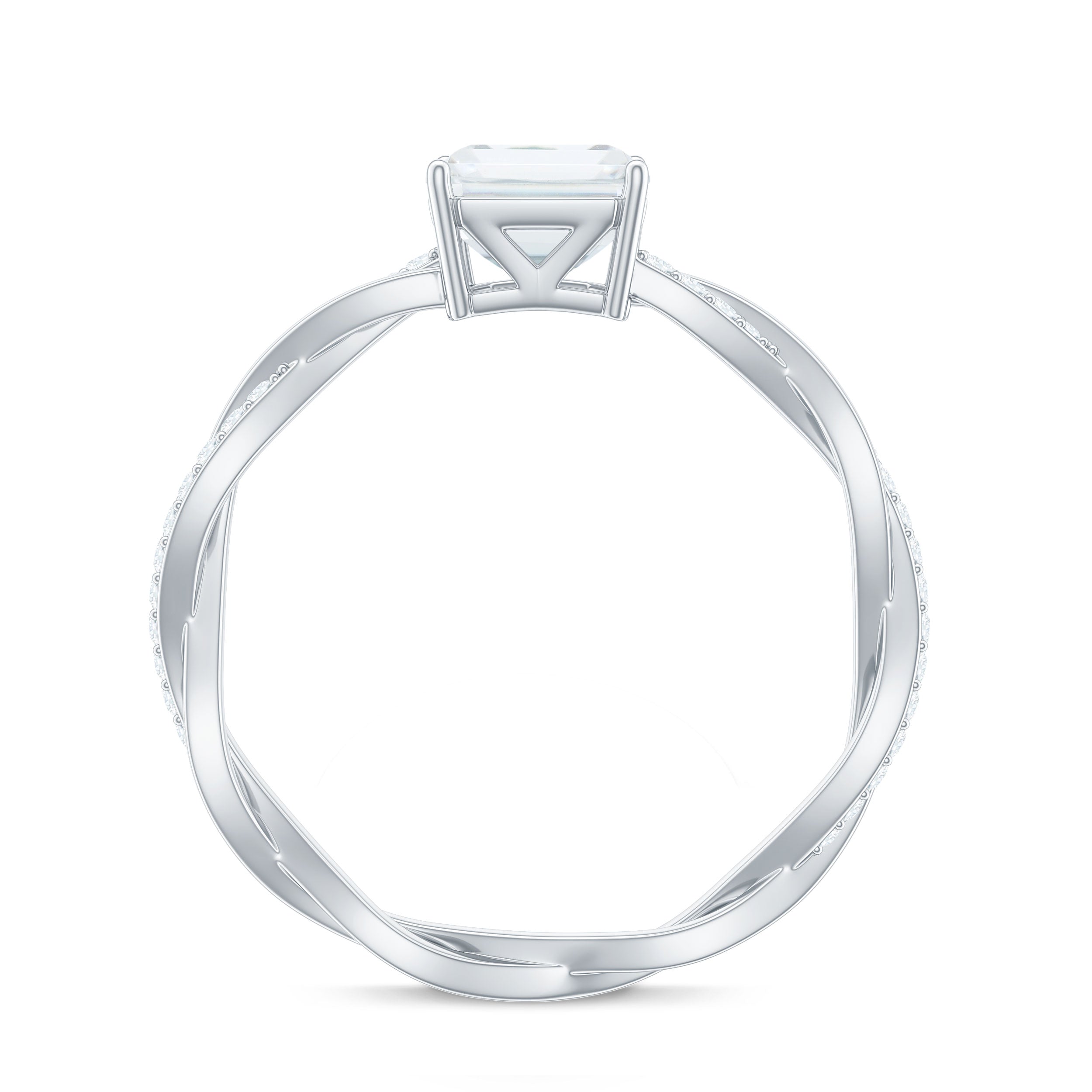 Emerald Cut Moissanite Solitaire Engagement Ring with Braided Band