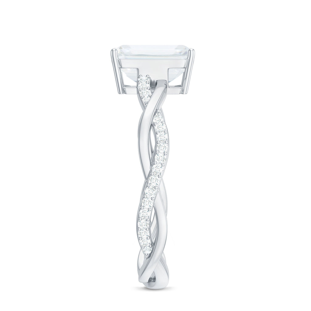 Emerald Cut Moissanite Solitaire Engagement Ring with Braided Band