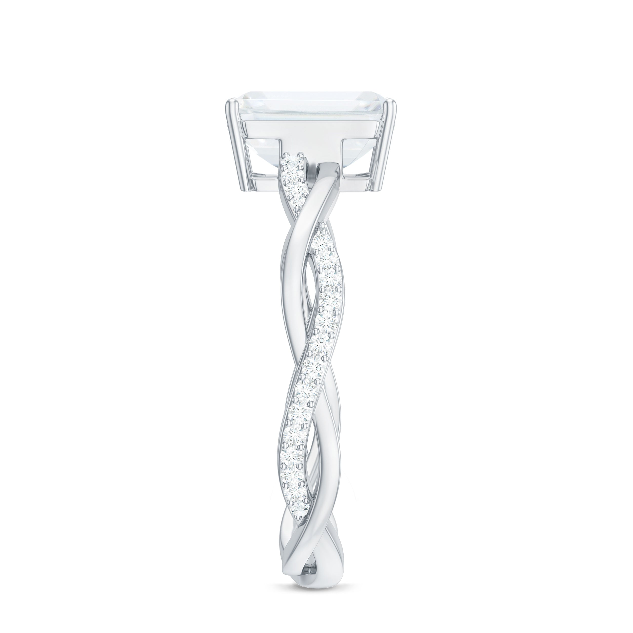 Emerald Cut Moissanite Solitaire Engagement Ring with Braided Band