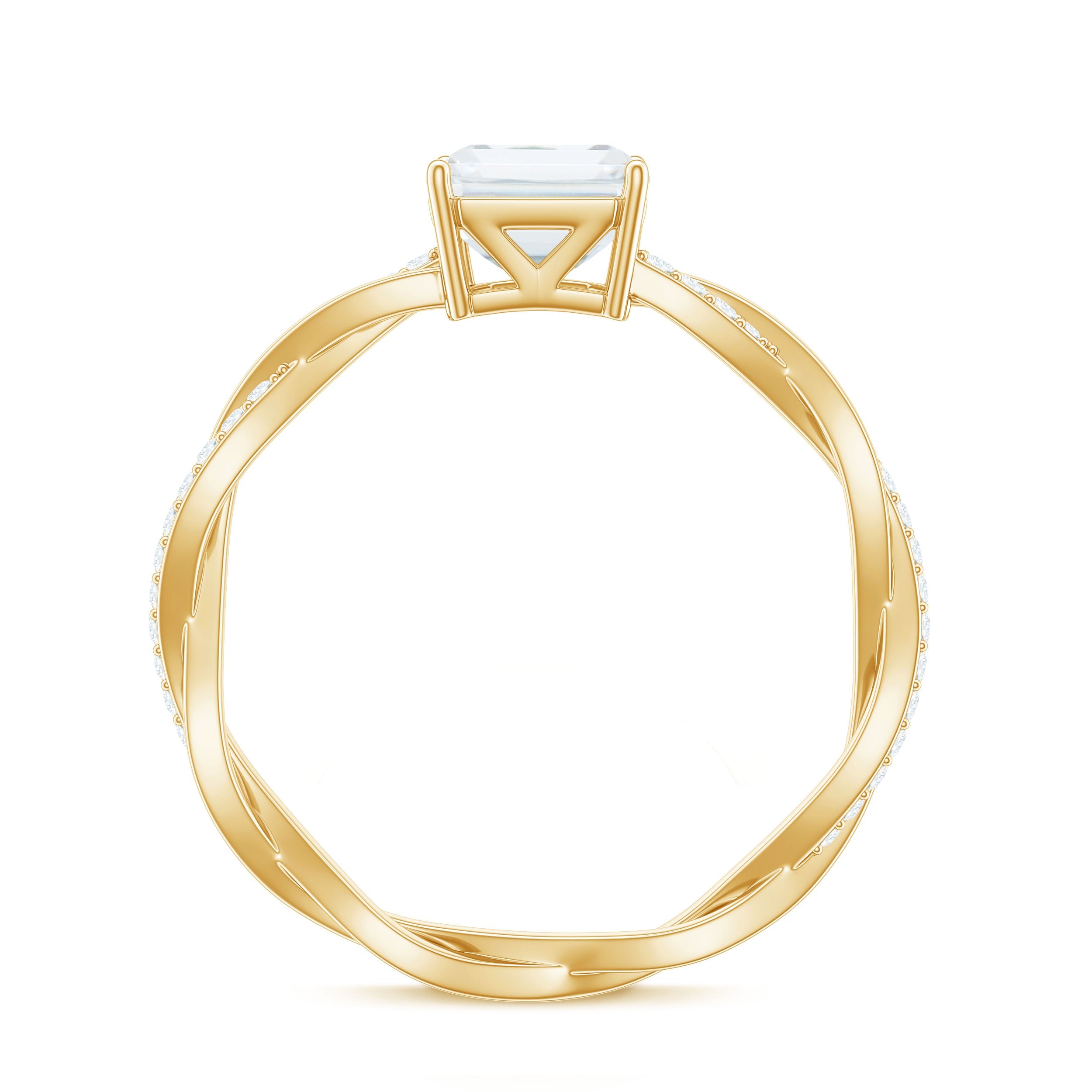 Emerald Cut Moissanite Solitaire Engagement Ring with Braided Band