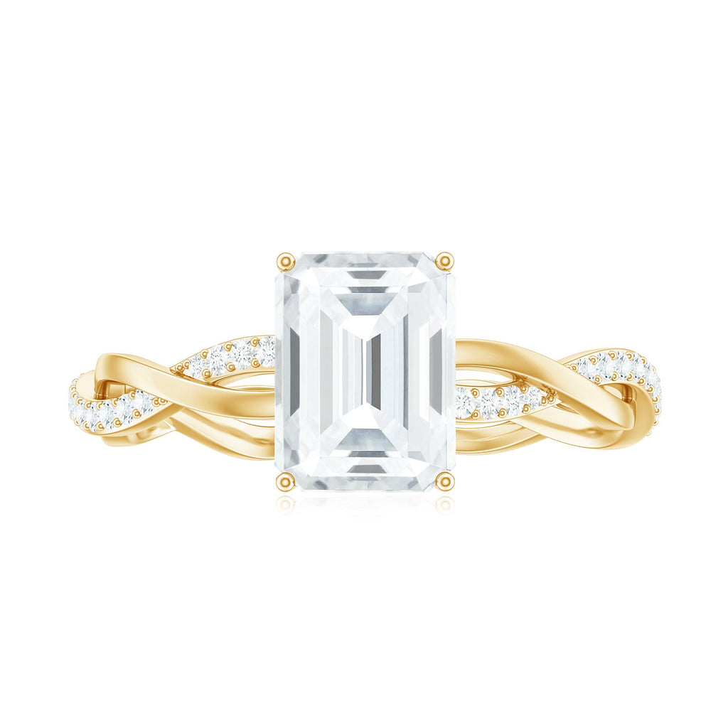 Emerald Cut Moissanite Solitaire Engagement Ring with Braided Band