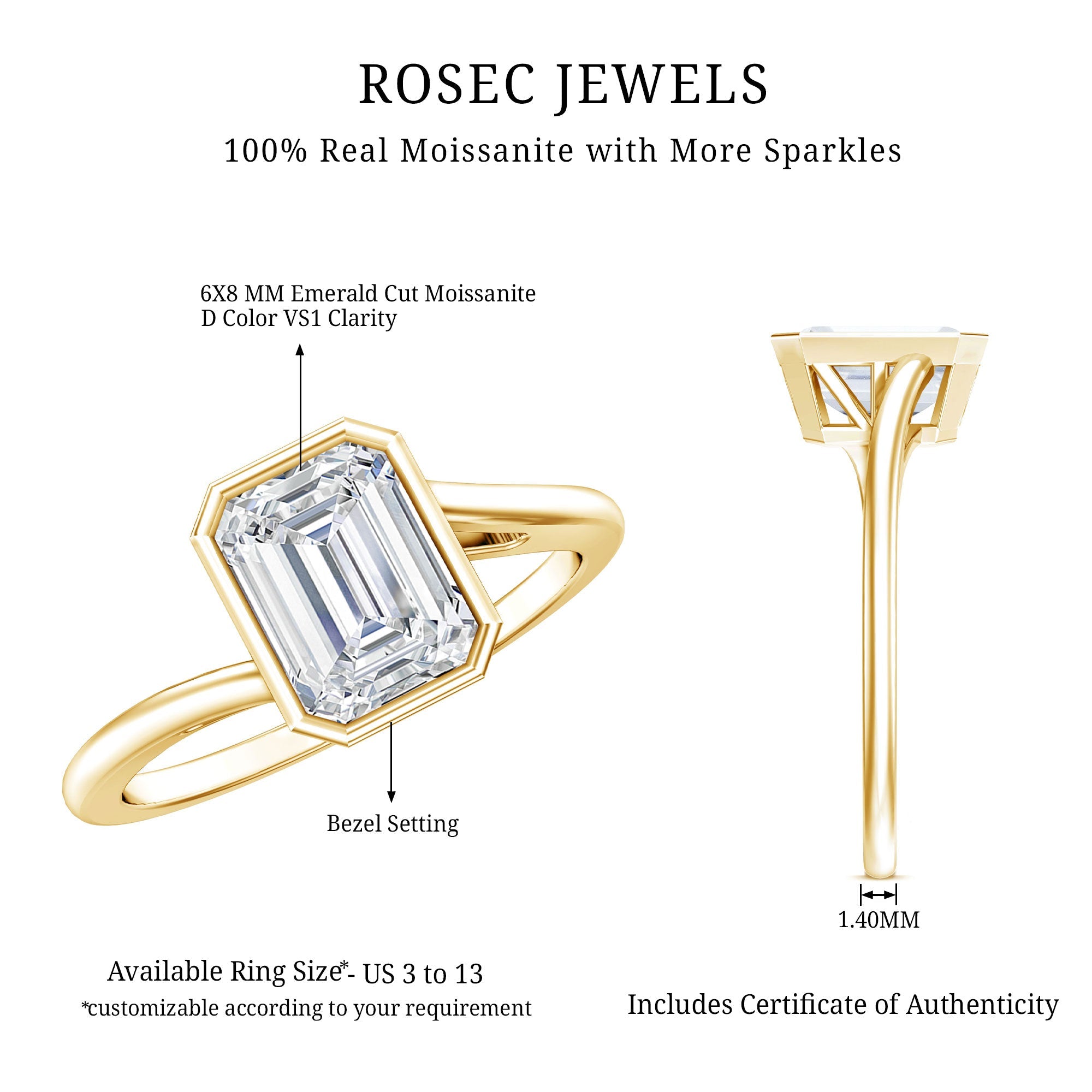 1.8 Emerald Cut Moissanite Engagement Ring For Women