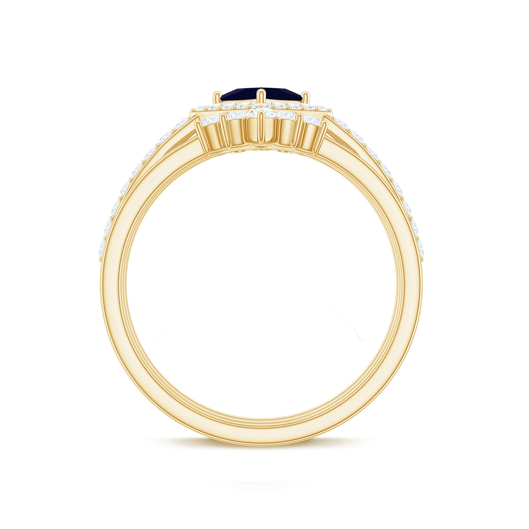0.4 Carat Princess Cut Blue Sapphire Bridal Ring Set with Moissanite Halo