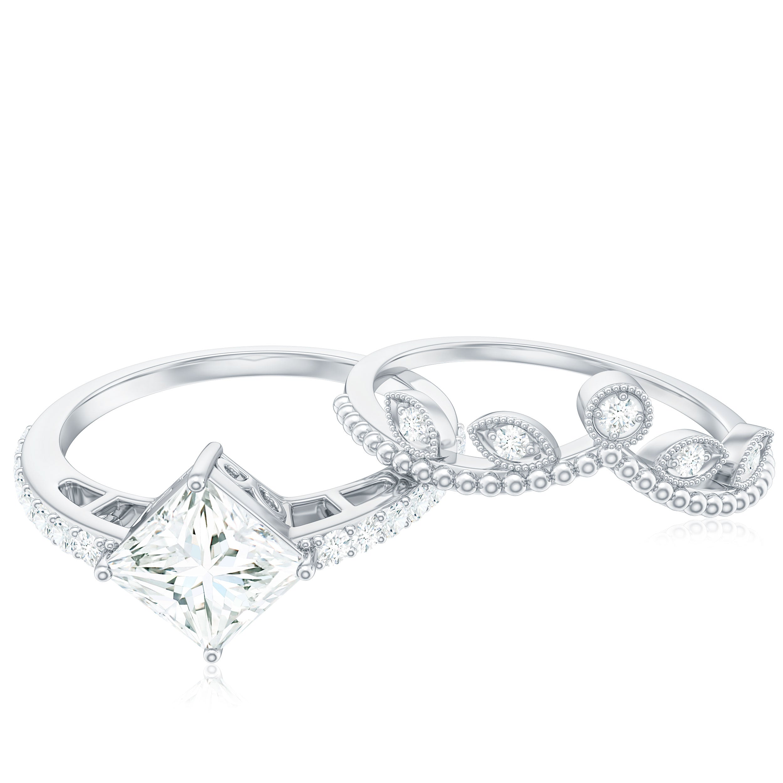 Brilliant Cut Moissanite Vintage Bridal Ring Set
