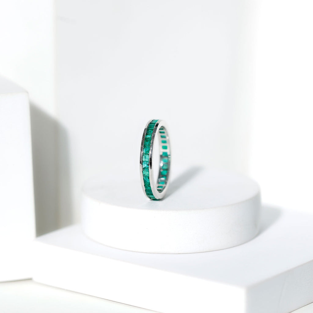 Channel Set Princess Cut Emerald Eternity Band Ring