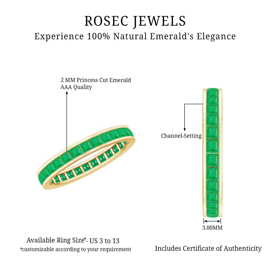 Channel Set Princess Cut Emerald Eternity Band Ring