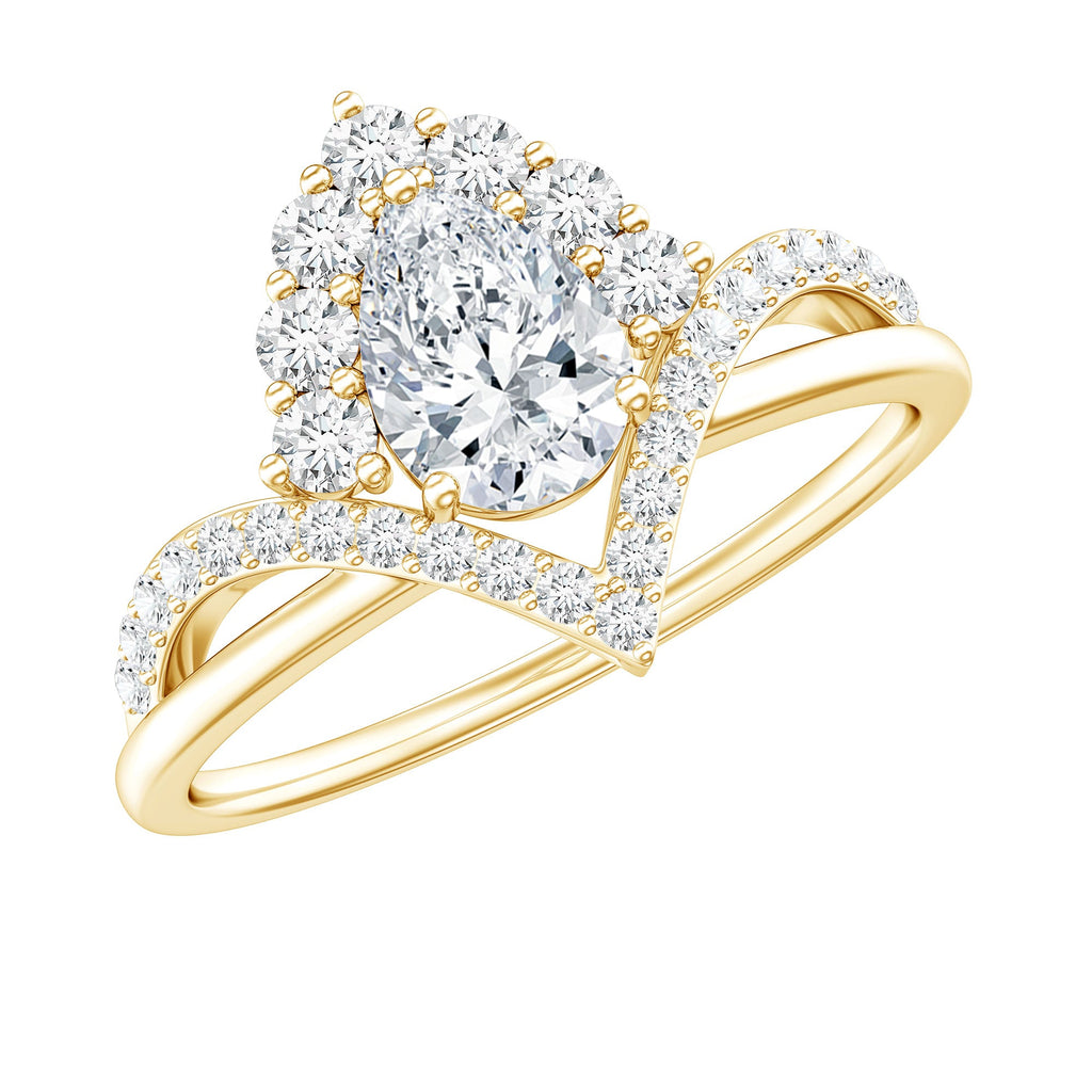 Designer 0.79 Carat Pear Shaped Moissanite Engagement Ring