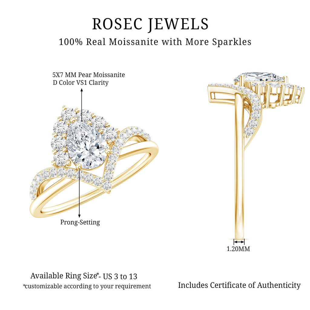 Designer 0.79 Carat Pear Shaped Moissanite Engagement Ring