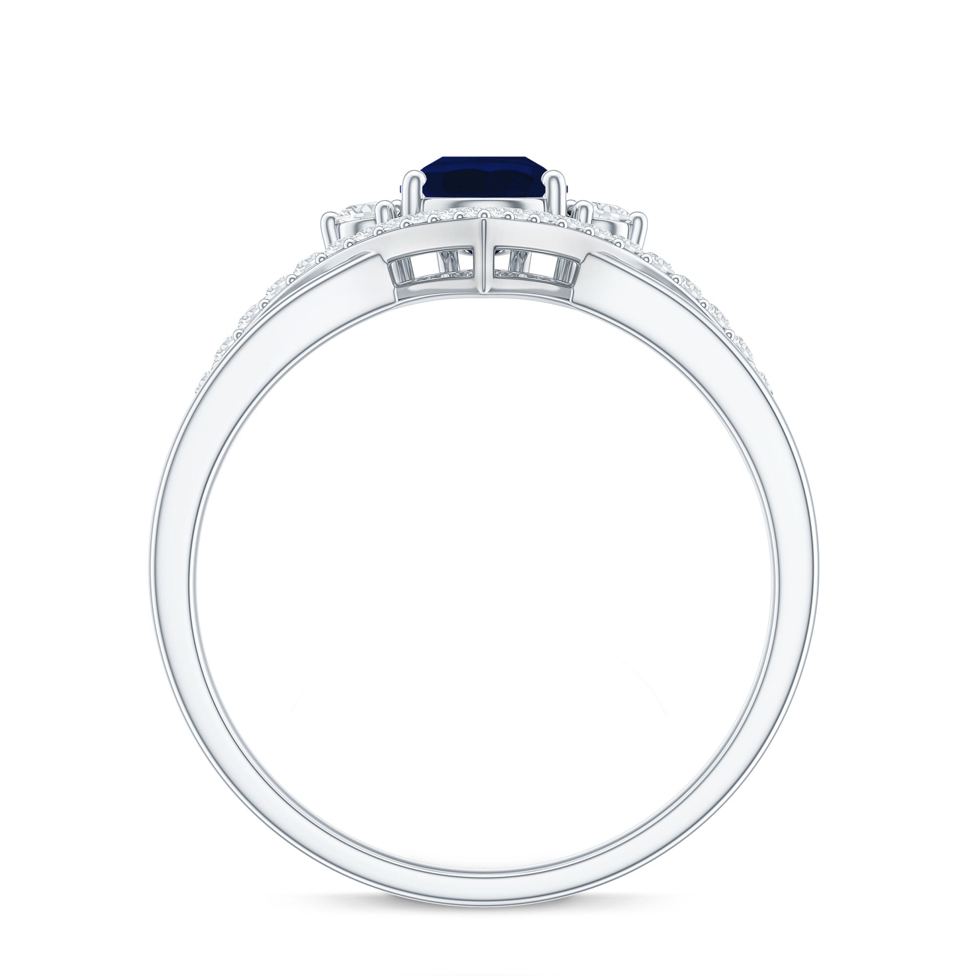 Pear Cut Blue Sapphire Designer Solitaire Ring with Diamond
