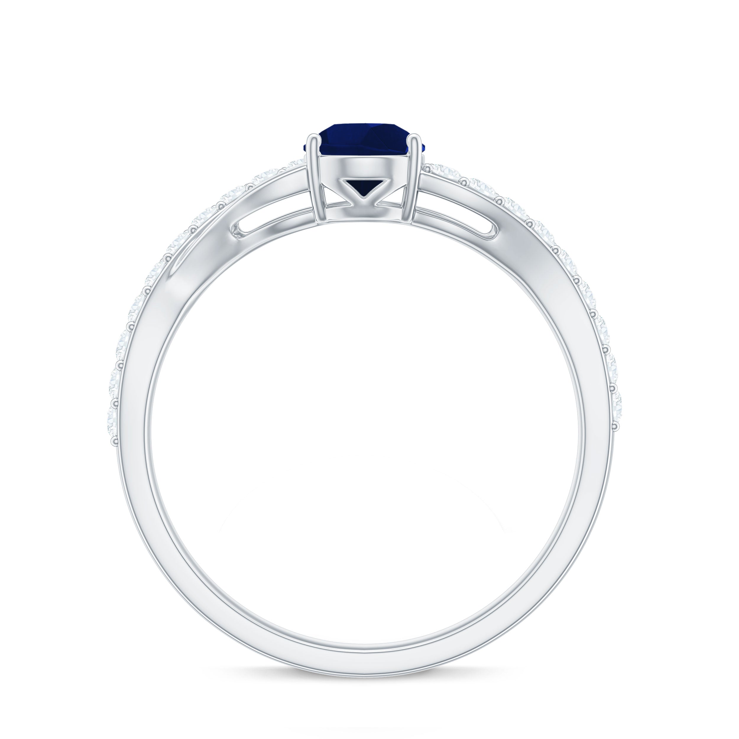 Genuine 0.5 Carat Pear Shaped Blue Sapphire Split Shank Engagement Ring with Certificate