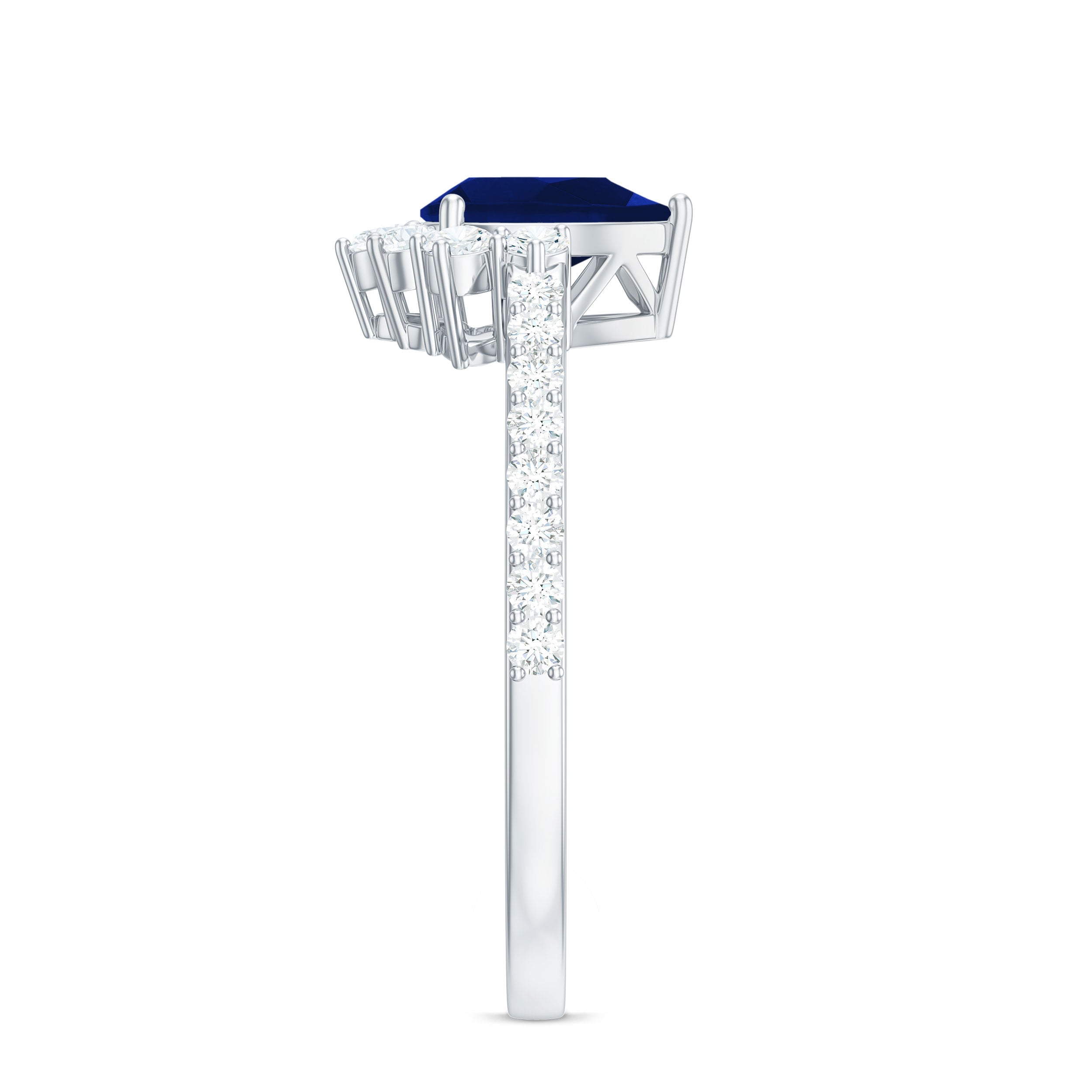 0.5 Carat Pear Shaped Blue Sapphire and Diamond Half Halo Engagement Ring