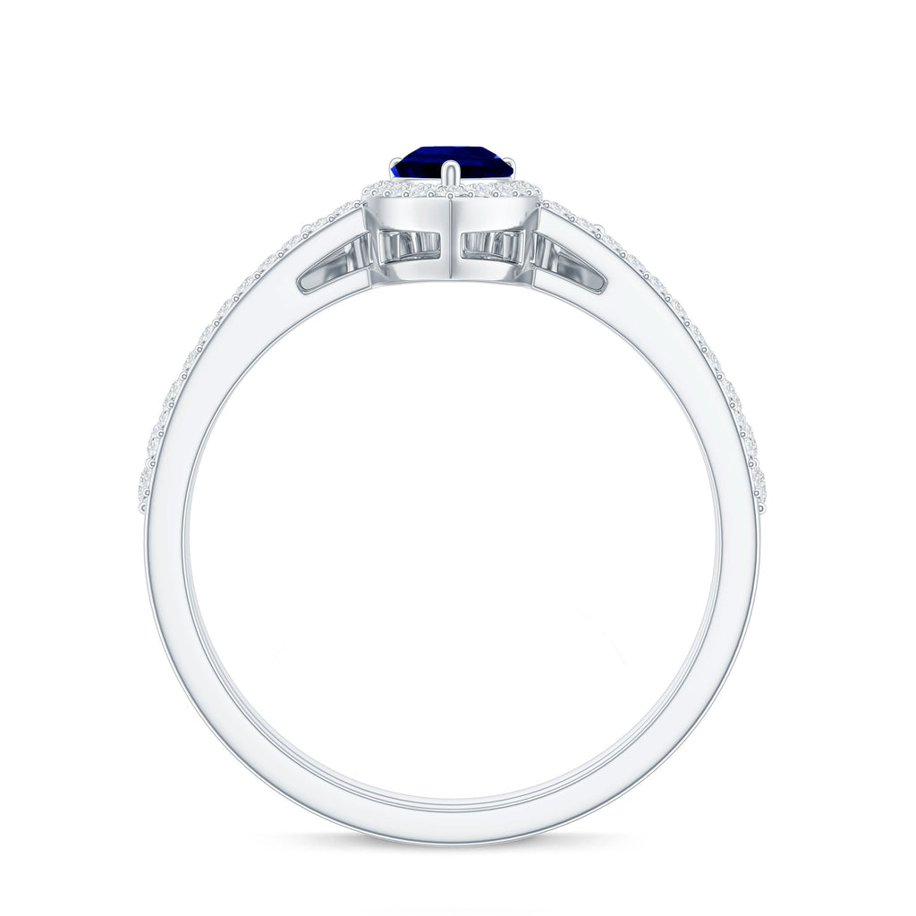 Certified Lab Grown Blue Sapphire Diamond Pear Shaped Engagement Ring Set
