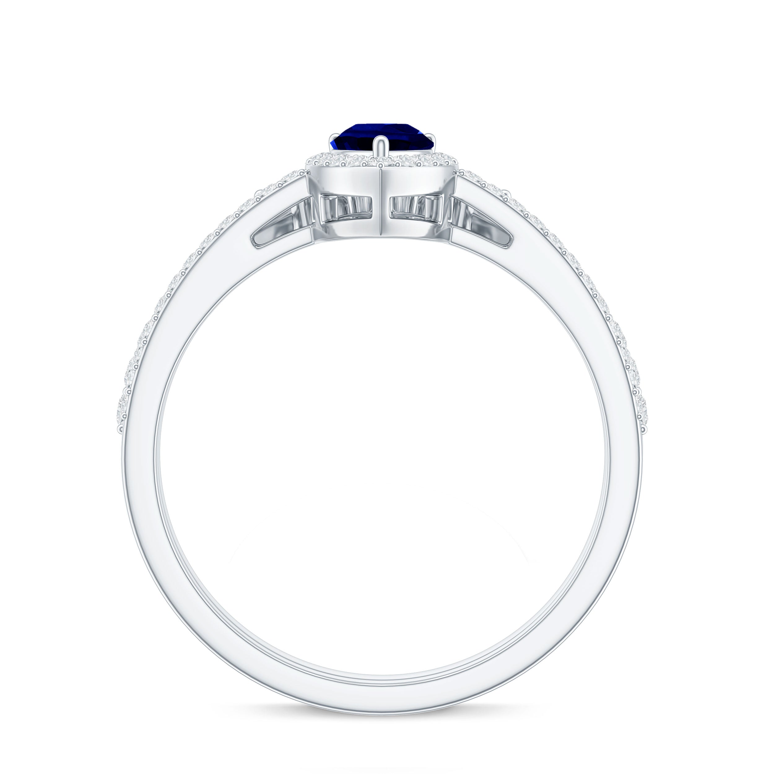 Certified Lab Grown Blue Sapphire Diamond Pear Shaped Engagement Ring Set