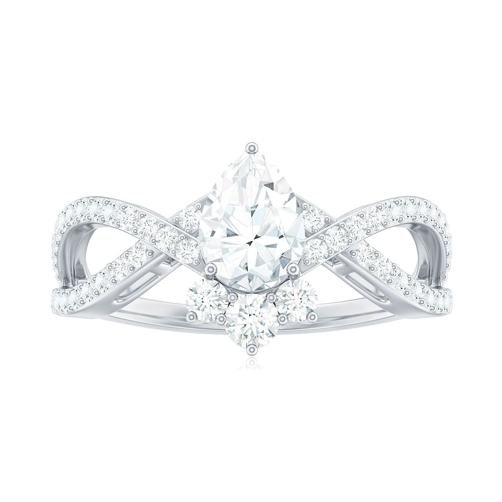 Designer Pear Shaped Moissanite Crossover Engagement Ring