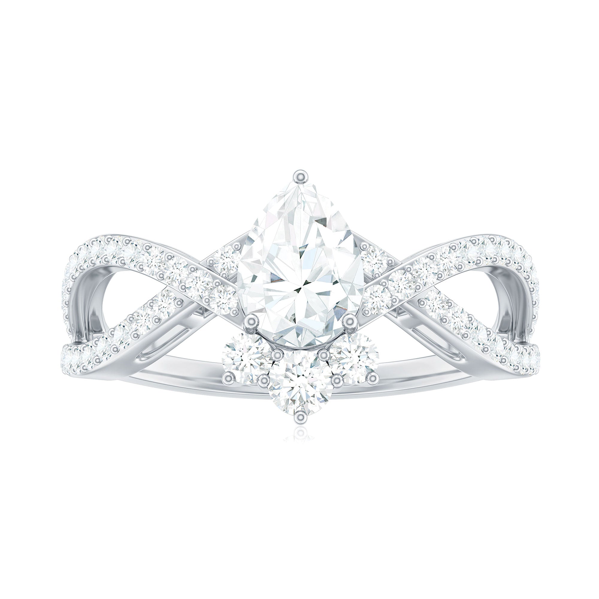 Designer Pear Shaped Moissanite Crossover Engagement Ring
