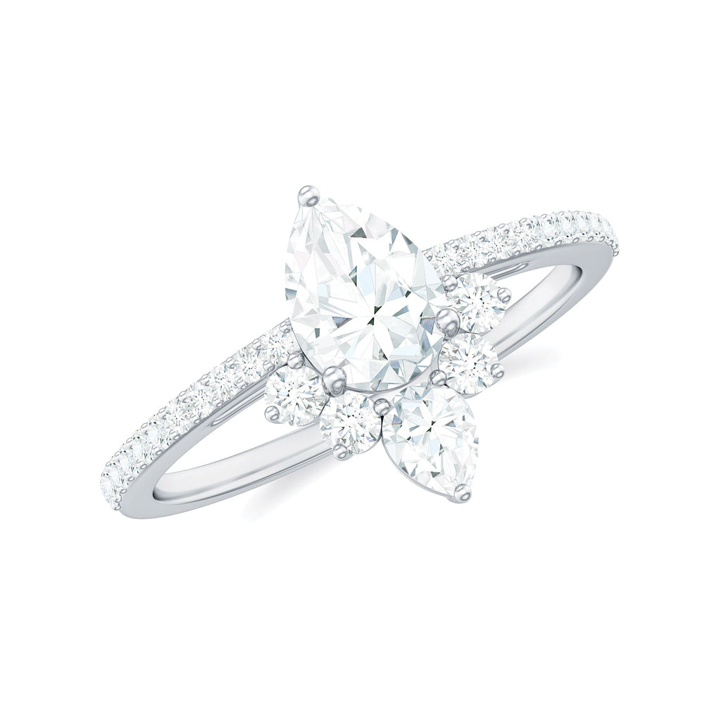 0.7 Carat Pear Shape Moissanite Crown Engagement Ring